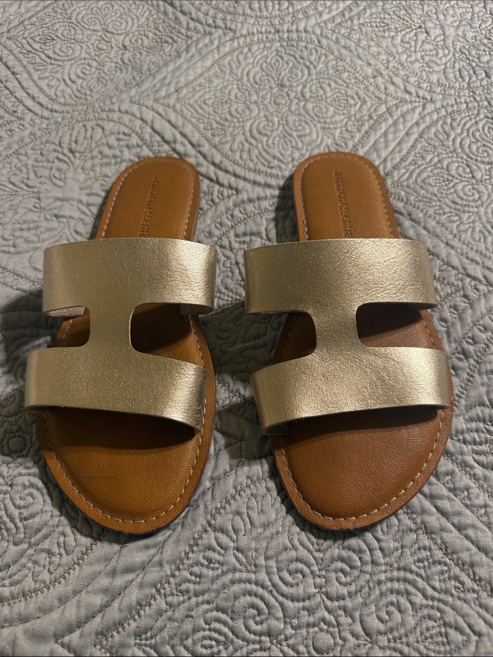 Amazon Essentials Metallic Gold Double-Band Slide Sandals